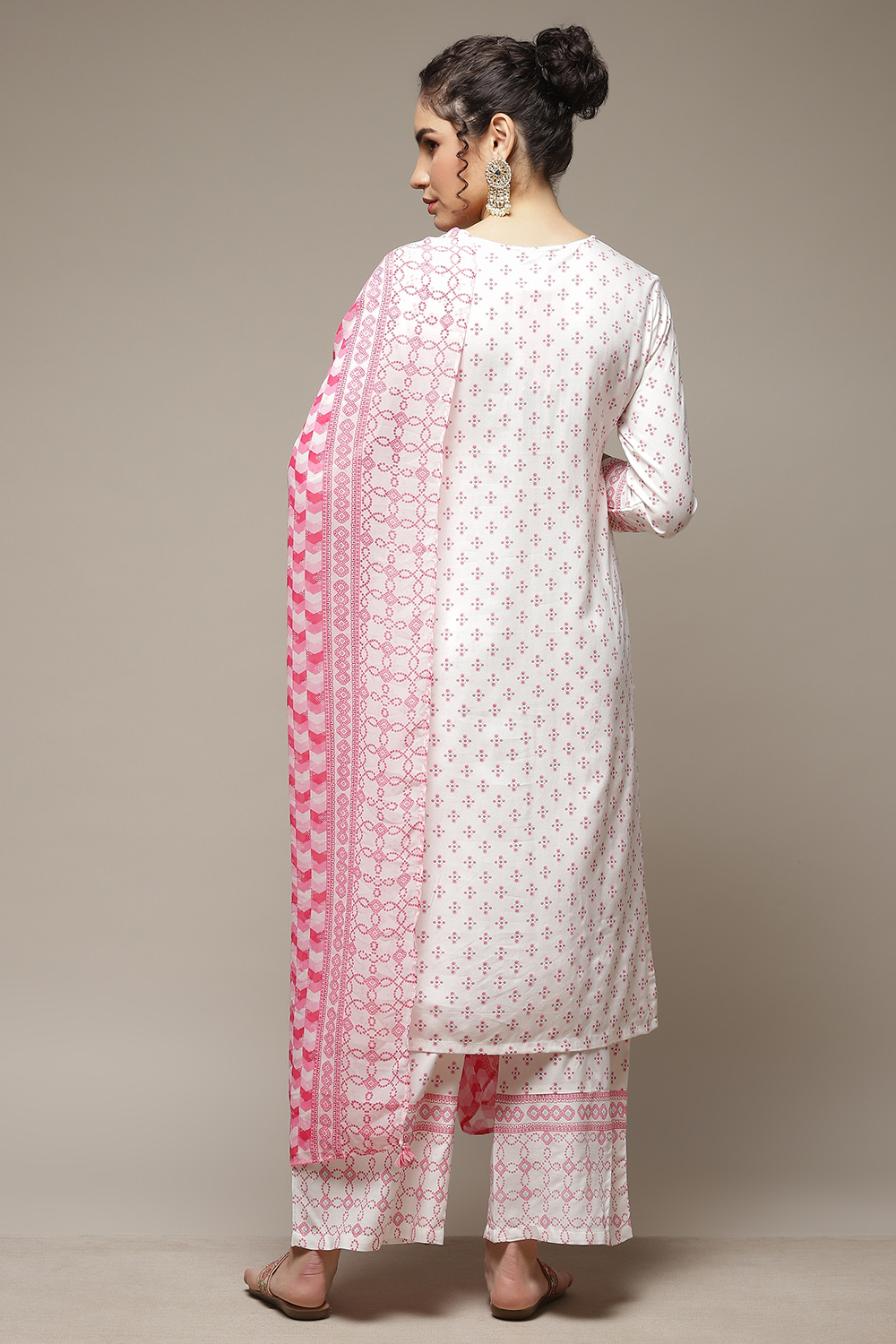 White LIVA Straight Kurta Suit Set image number 4
